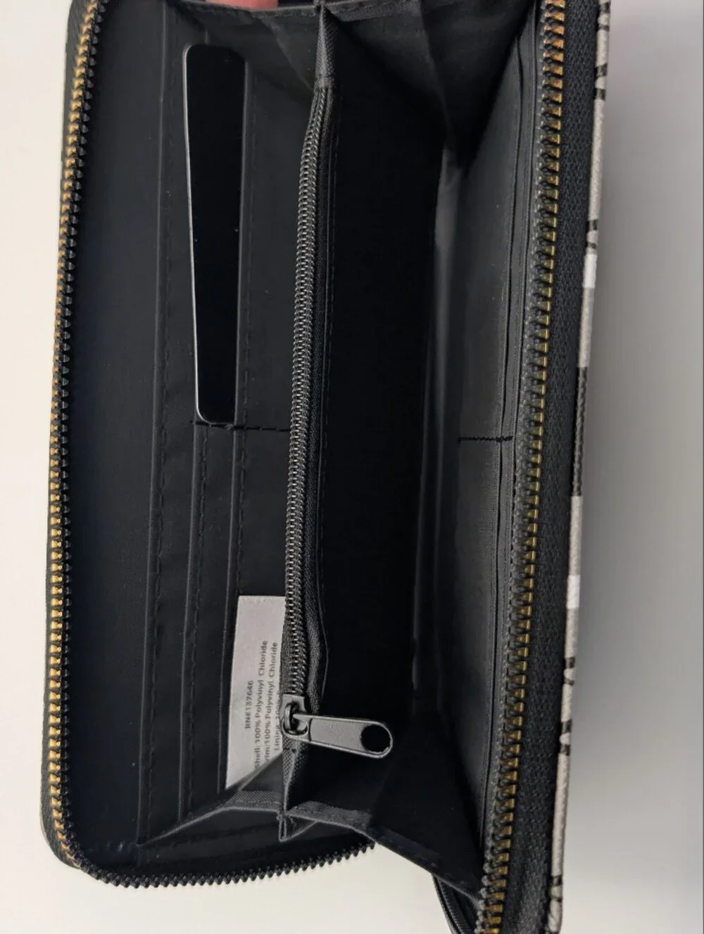 VERA New York Zip-Around Wallet for Women, Logo Print Gray Black White Gold NWT